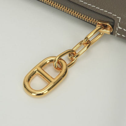 Hermes Zip Azap to Go Shoulder Bag Evercolor Etoupe Gray Gold Pouch Clutch