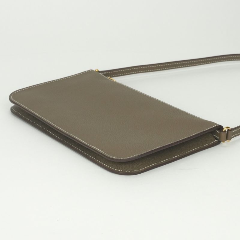 Hermes Zip Azap to Go Shoulder Bag Evercolor Etoupe Gray Gold Pouch Clutch