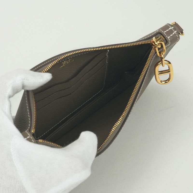 Hermes Zip Azap to Go Shoulder Bag Evercolor Etoupe Gray Gold Pouch Clutch