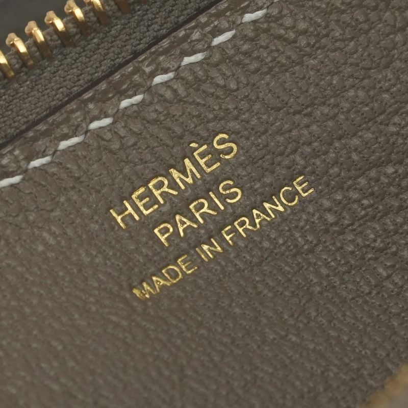 Hermes Zip Azap to Go Shoulder Bag Evercolor Etoupe Gray Gold Pouch Clutch