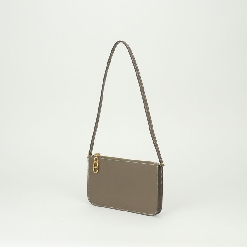 Hermes Zip Azap to Go Shoulder Bag Evercolor Etoupe Gray Gold Pouch Clutch