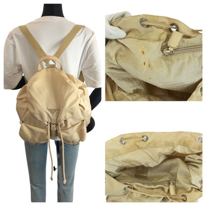Prada Tessuto Beige Ivory Silver Nylon Leather Backpack