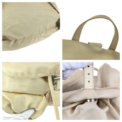 Prada Tessuto Beige Ivory Silver Nylon Leather Backpack