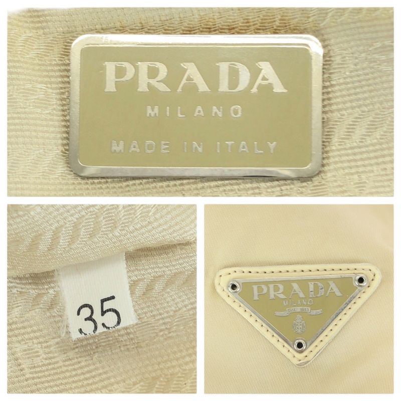 Prada Tessuto Beige Ivory Silver Nylon Leather Backpack