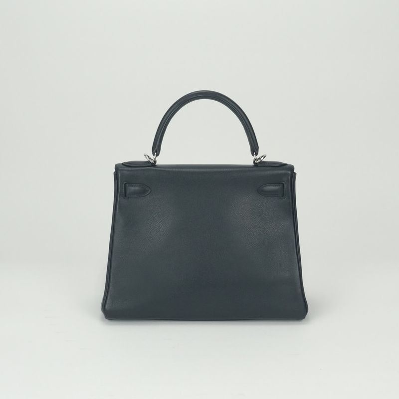 Hermes Kelly 28 Tote Shoulder Bag Grain Blue Indigo Blueindigo Silver 2-Way