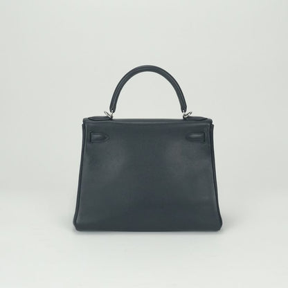 Hermes Kelly 28 Tote Shoulder Bag Grain Blue Indigo Blueindigo Silver 2-Way