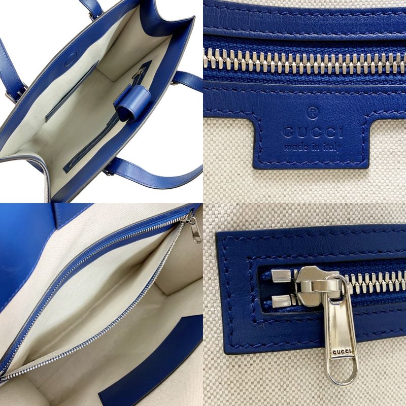 Gucci GG Embossed 2-Way Tote Blue Leather