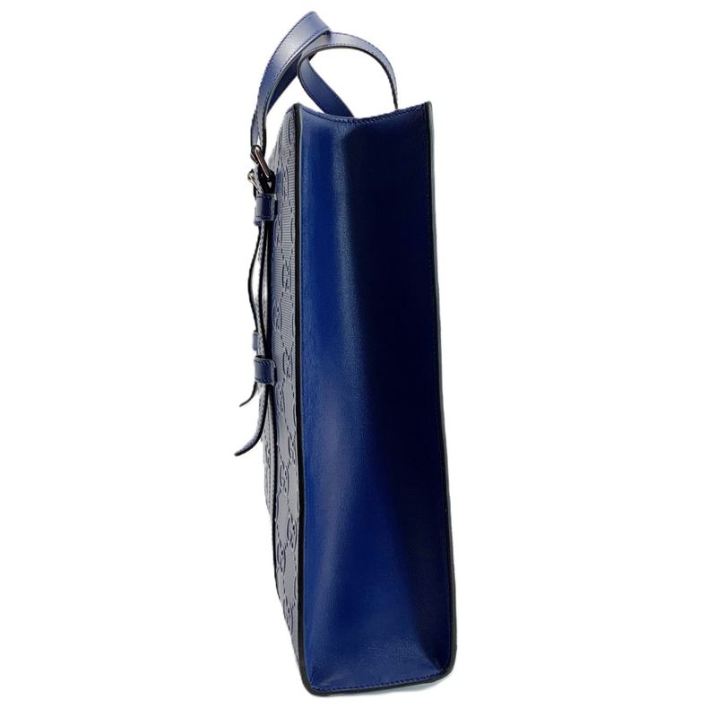 Gucci GG Embossed 2-Way Tote Blue Leather