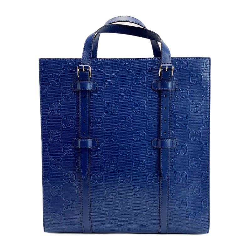 Gucci GG Embossed 2-Way Tote Blue Leather