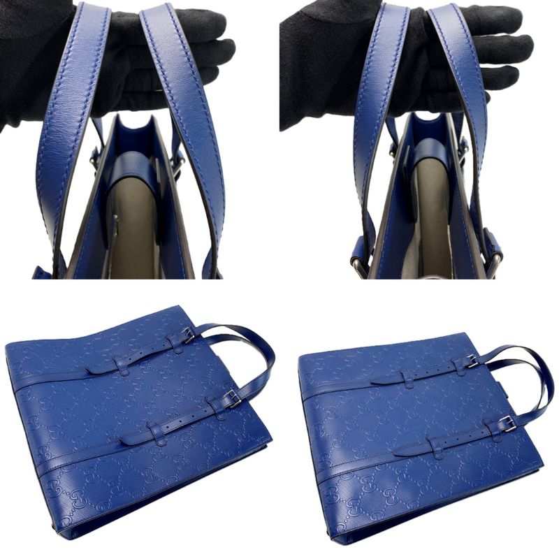 Gucci GG Embossed 2-Way Tote Blue Leather