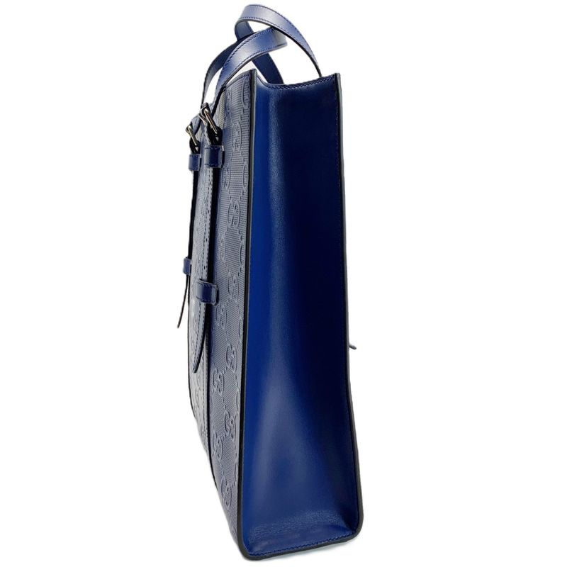 Gucci GG Embossed 2-Way Tote Blue Leather