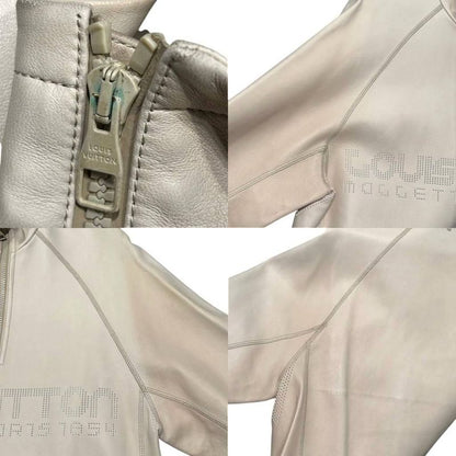 Louis Vuitton Leather Jacket Zip Up Stand Collar Sheep Lamb Logo 50 Off White