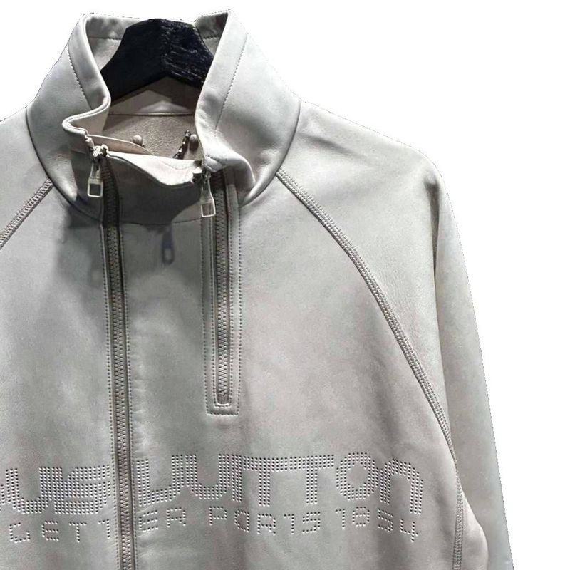 Louis Vuitton Leather Jacket Zip Up Stand Collar Sheep Lamb Logo 50 Off White