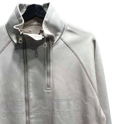 Louis Vuitton Leather Jacket Zip Up Stand Collar Sheep Lamb Logo 50 Off White
