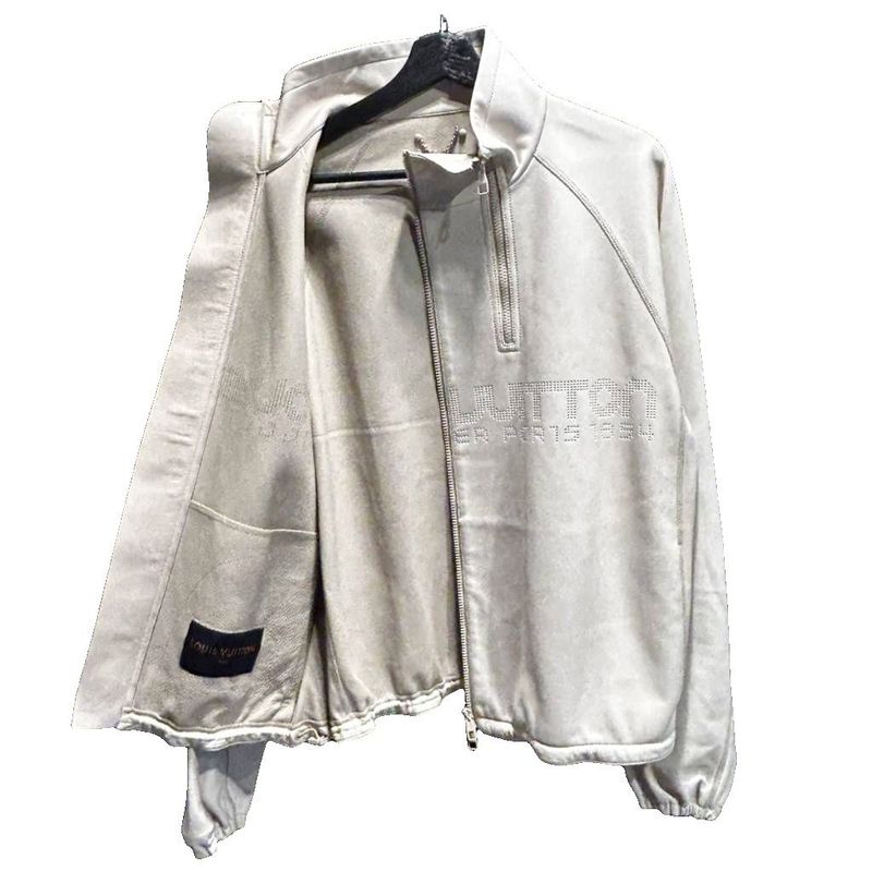 Louis Vuitton Leather Jacket Zip Up Stand Collar Sheep Lamb Logo 50 Off White