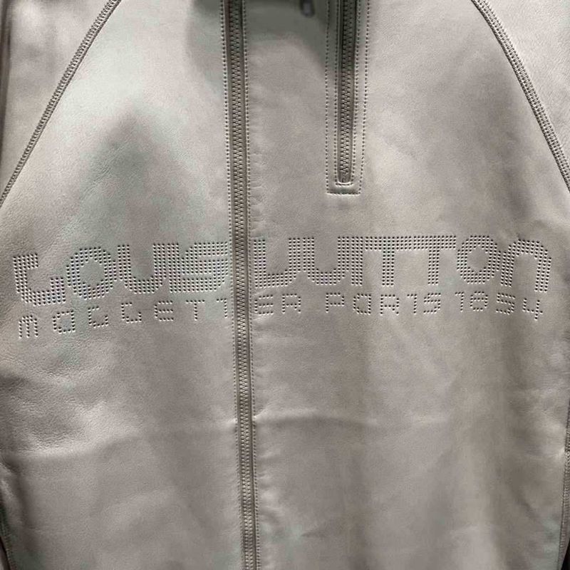 Louis Vuitton Leather Jacket Zip Up Stand Collar Sheep Lamb Logo 50 Off White