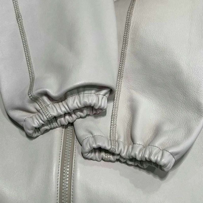Louis Vuitton Leather Jacket Zip Up Stand Collar Sheep Lamb Logo 50 Off White