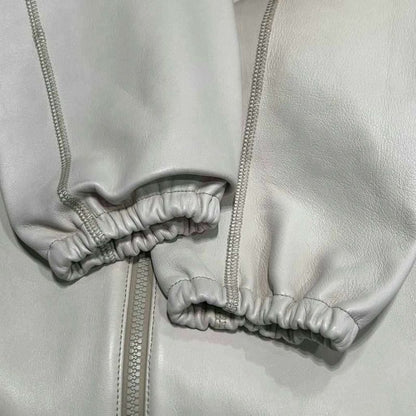 Louis Vuitton Leather Jacket Zip Up Stand Collar Sheep Lamb Logo 50 Off White