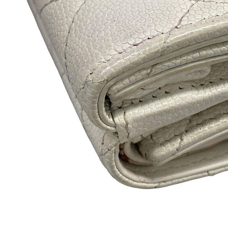 Chanel Trifold Wallet Quilted White Silver
