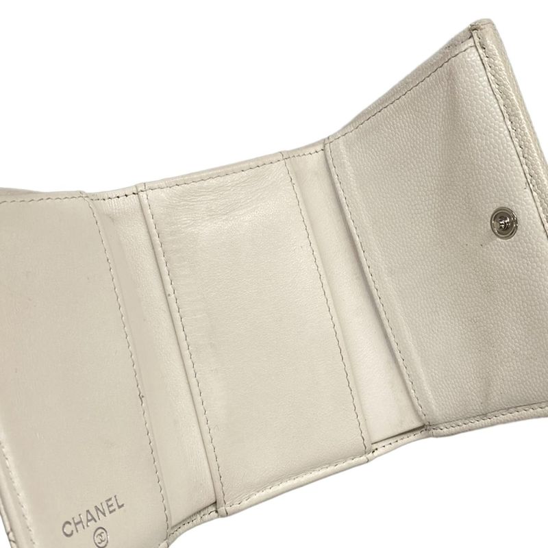 Chanel Trifold Wallet Quilted White Silver