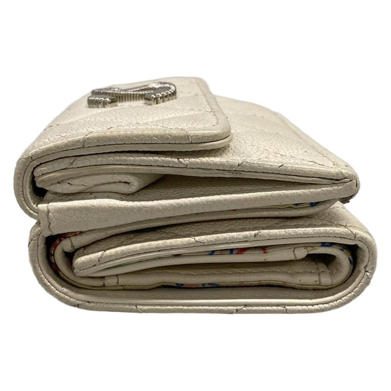 Chanel Trifold Wallet Quilted White Silver