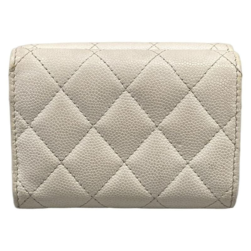 Chanel Trifold Wallet Quilted White Silver