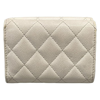 Chanel Trifold Wallet Quilted White Silver