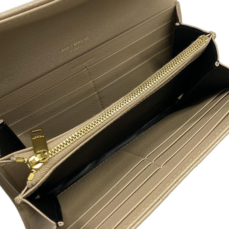 Saint Laurent Paris Wallet Monogram Large Flap Beige Leather