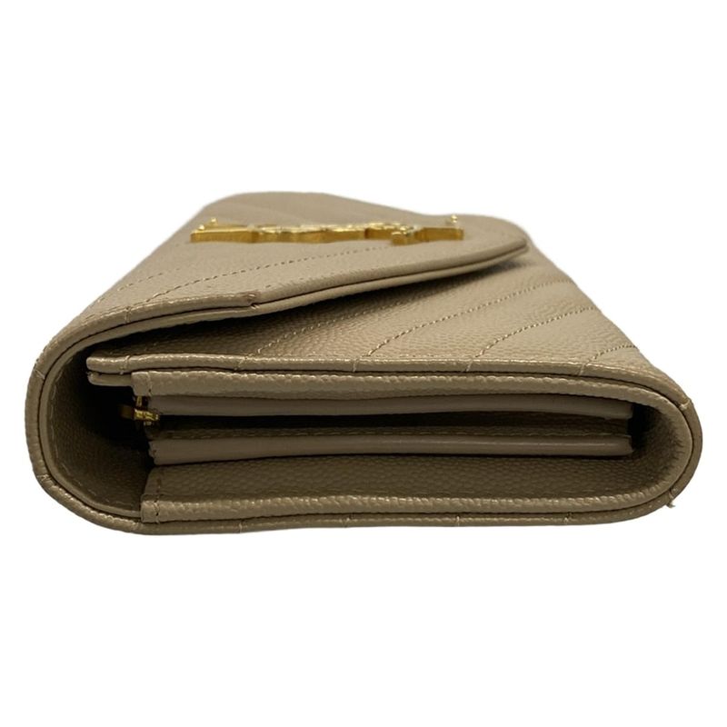 Saint Laurent Paris Wallet Monogram Large Flap Beige Leather