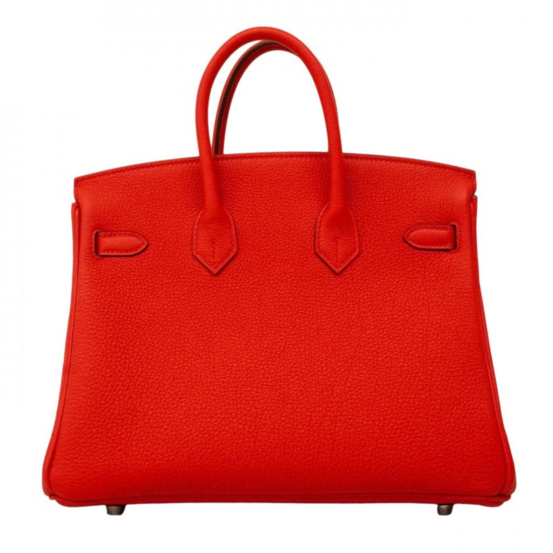 Hermes Handbag Birkin 25 Togo Rouge Ladieu Silver