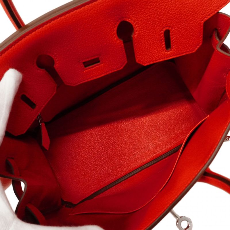Hermes Handbag Birkin 25 Togo Rouge Ladieu Silver