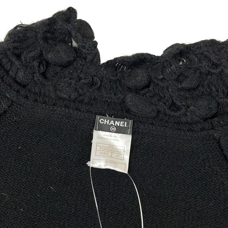 Chanel Short Sleeve Sweater 42 L Black Cashmere