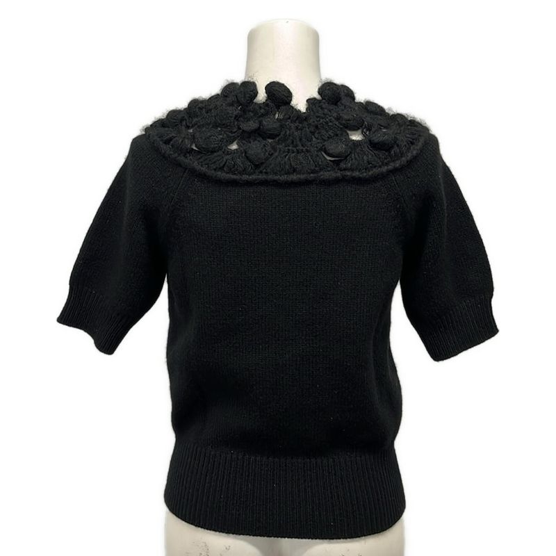 Chanel Short Sleeve Sweater 42 L Black Cashmere