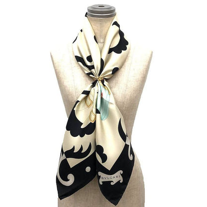 Bvlgari Scarf Hat Gloves Mask Silk Ivory Black