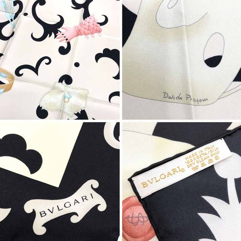 Bvlgari Scarf Hat Gloves Mask Silk Ivory Black