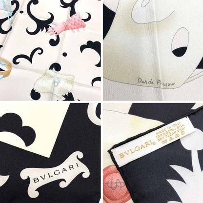 Bvlgari Scarf Hat Gloves Mask Silk Ivory Black