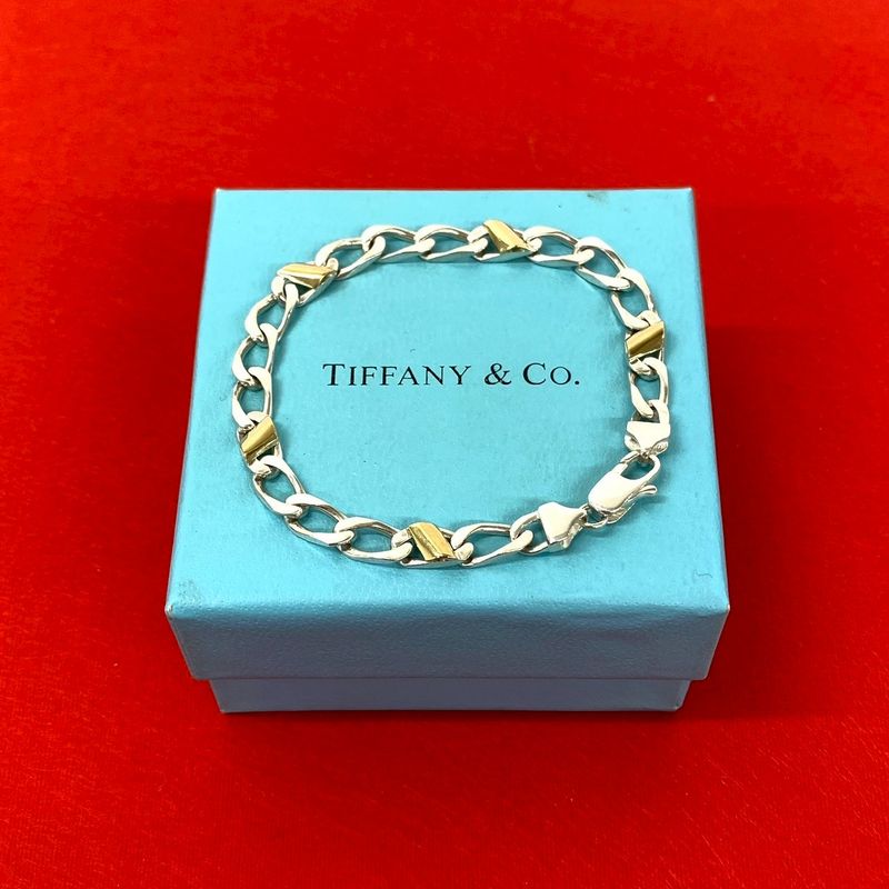 Tiffany & Co Figaro Bracelet 18k Yellow Gold Chain Bangle