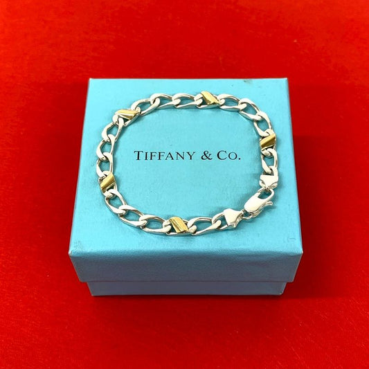Tiffany & Co Figaro Bracelet 18k Yellow Gold Chain Bangle