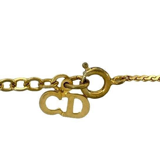 Dior CD Logo Motif Rhinestone Necklace Pendant Choker Gold