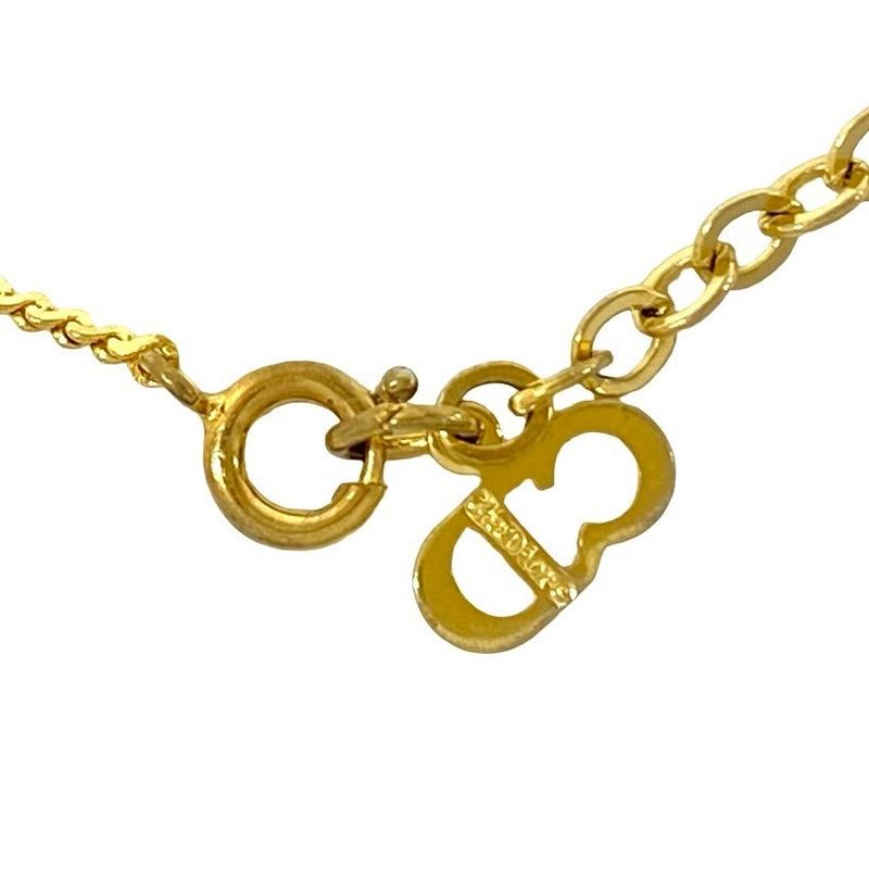 Dior CD Logo Motif Rhinestone Necklace Pendant Choker Gold