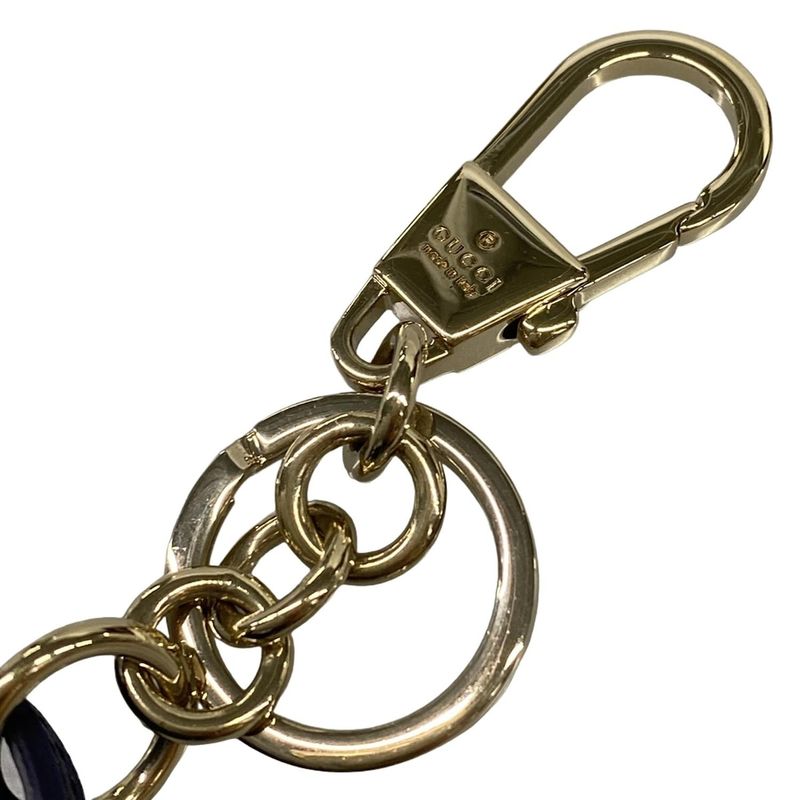 Gucci Key Holder New Jackie Navy Gold Bag Motif Leather