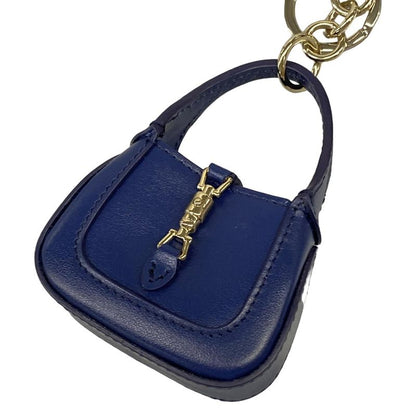 Gucci Key Holder New Jackie Navy Gold Bag Motif Leather