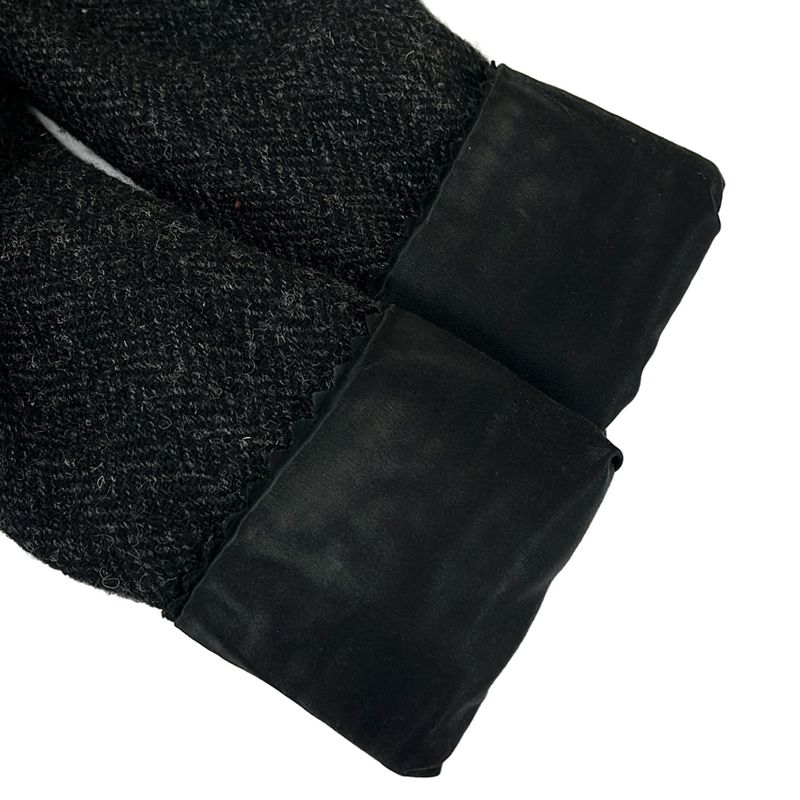 Chanel Coat 34 S Dark Gray Black Long Sleeve Leather Trim Herringbone Winter