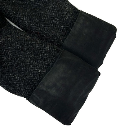 Chanel Coat 34 S Dark Gray Black Long Sleeve Leather Trim Herringbone Winter