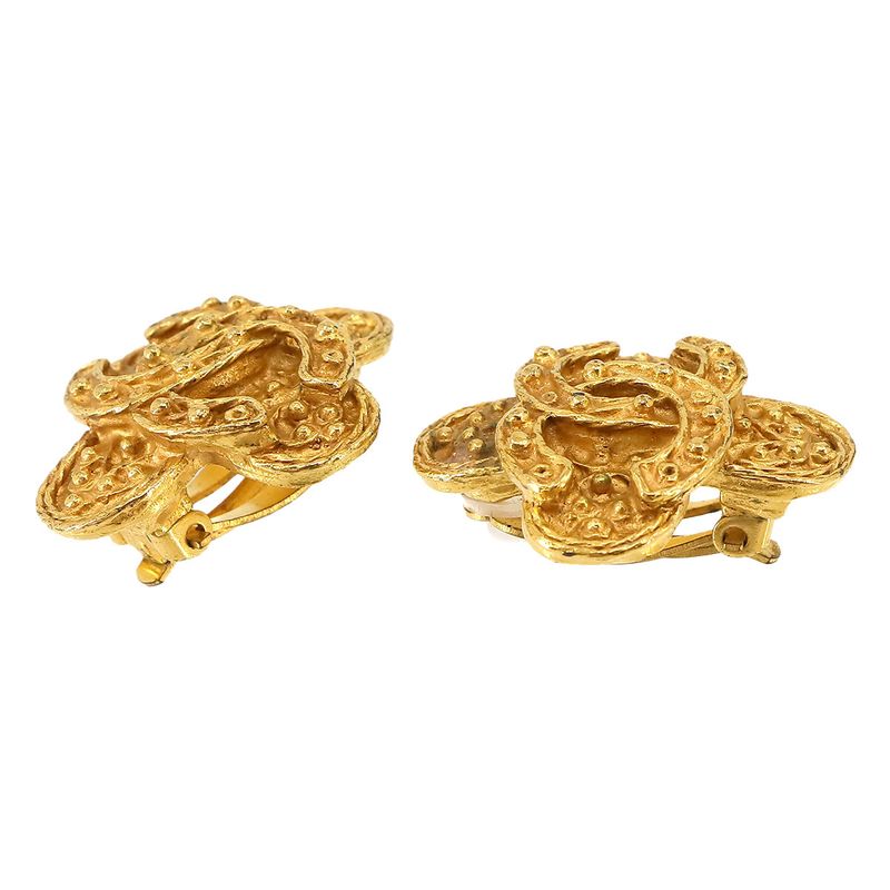 Chanel CC Logo Earrings Gold Vintage