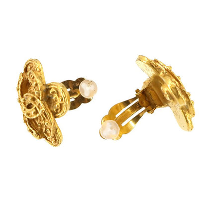 Chanel CC Logo Earrings Gold Vintage