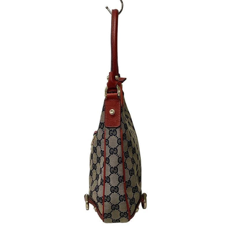 Gucci Handbag Abbey GG Pattern Beige Navy Red Leather