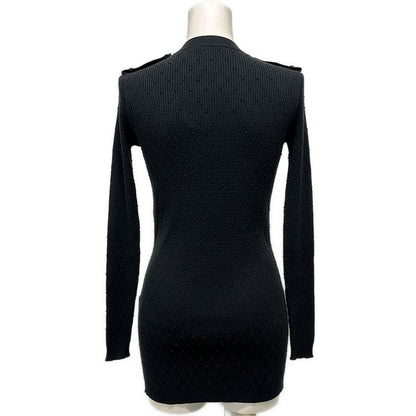 Chanel Cardigan 34 S Black Long Length Cotton Silk