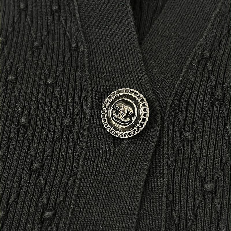 Chanel Cardigan 34 S Black Long Length Cotton Silk