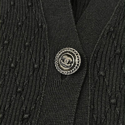 Chanel Cardigan 34 S Black Long Length Cotton Silk